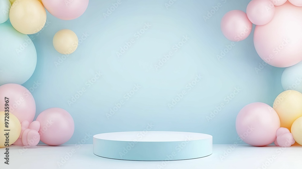 Vibrant Colorful Podium, front view emphasis, set against a Joyful Children's Day Celebration Backdrop, showcasing delightful product displays. Vibrant Colorful Podium, front view emphasis, set against a Joyful Children's Day Celebration Backdrop, showcasing delightful product displays.