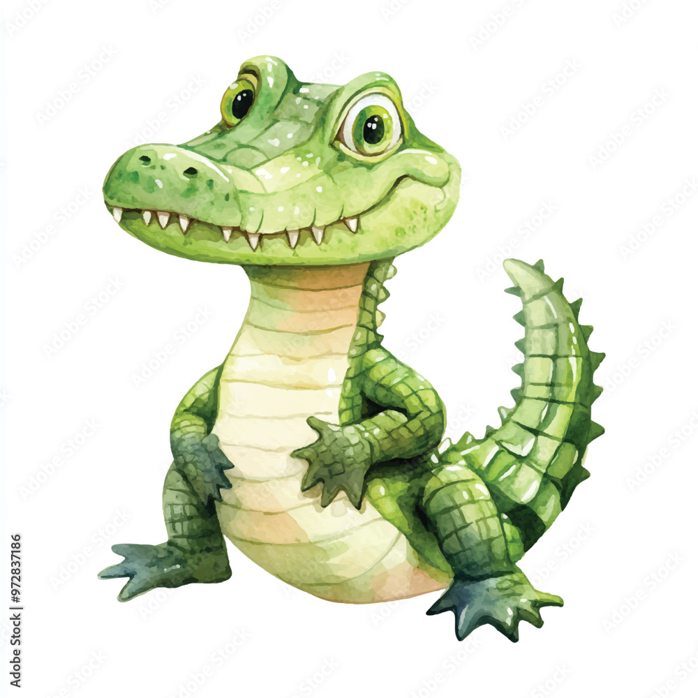 Fototapeta premium cute Crocodile watercolor clipart illustration isolated