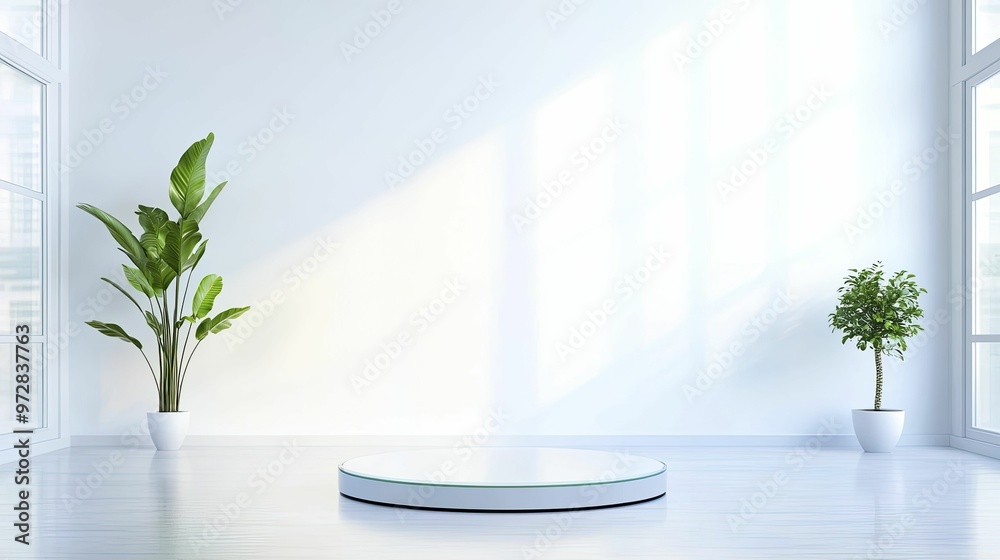 Contemporary Glass Podium front view focus with Sleek modern office setting background product displays Contemporary Glass Podium front view focus with Sleek modern office setting background product displays