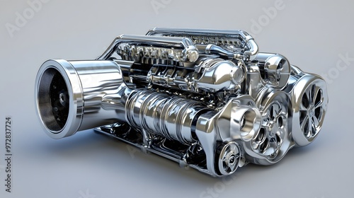 30. **Detailed 3D depiction of a modern supercharged engine with visible blower and cooling system photo