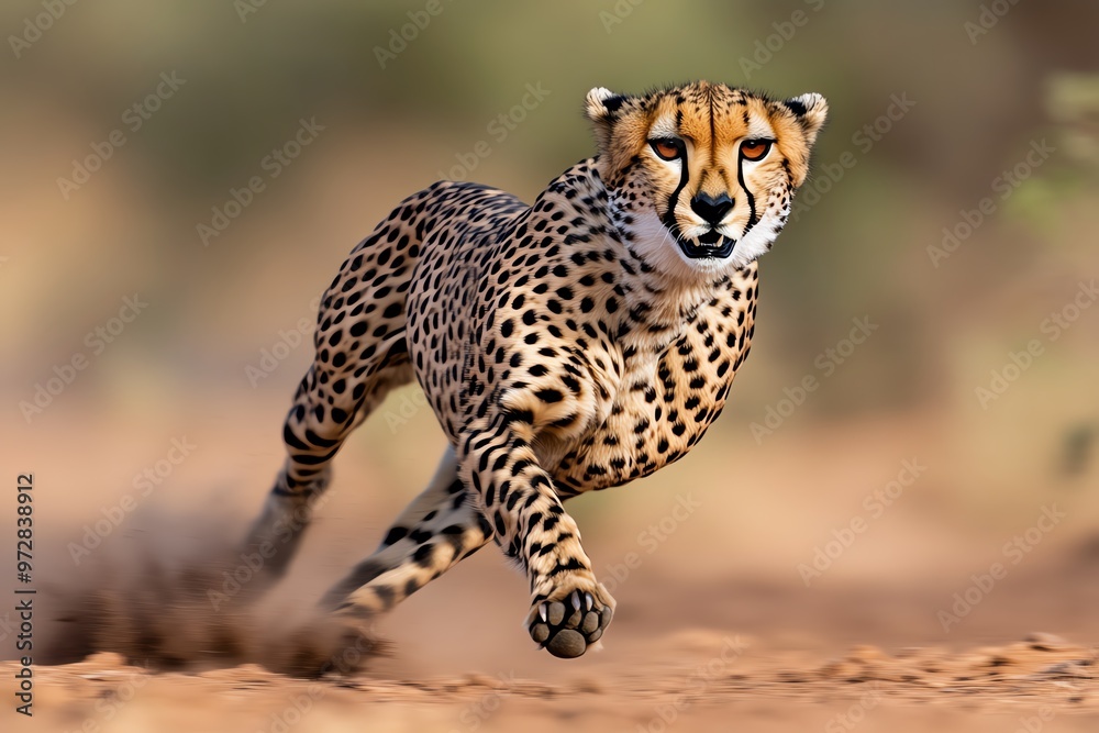 A cheetah sprinting across the plain, its sleek, muscular body built for speed as it chases down its prey