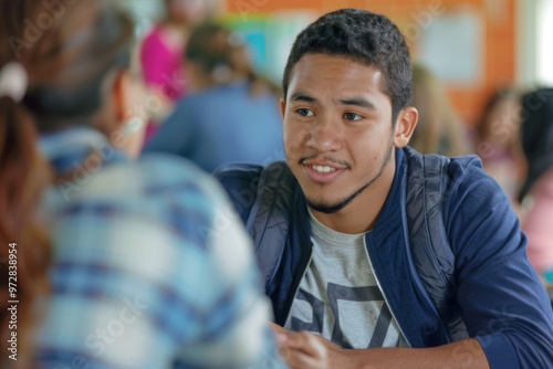 A student is talking with a school counselor about college plans and future aspirations