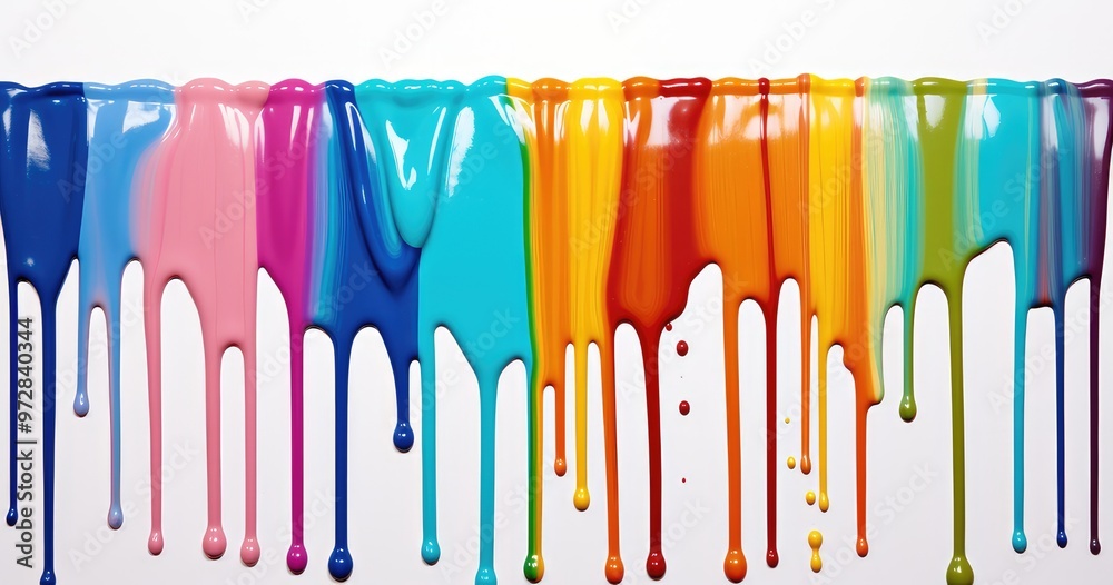 A vibrant display of dripping paint in various colors on white background, showcasing a creative and artistic theme. A vibrant display of dripping paint in various colors on white background, showcasing a creative and artistic theme.