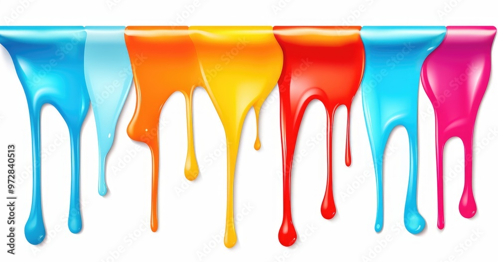 A vibrant display of dripping paint in various colors on white background, showcasing creativity and artistic expression. A vibrant display of dripping paint in various colors on white background, showcasing creativity and artistic expression.