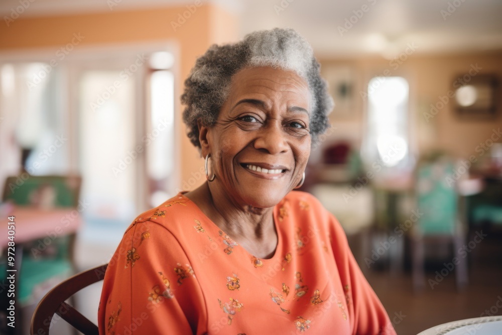 Portrait of a elderly African American woman smiling in nursing home Portrait of a elderly African American woman smiling in nursing home