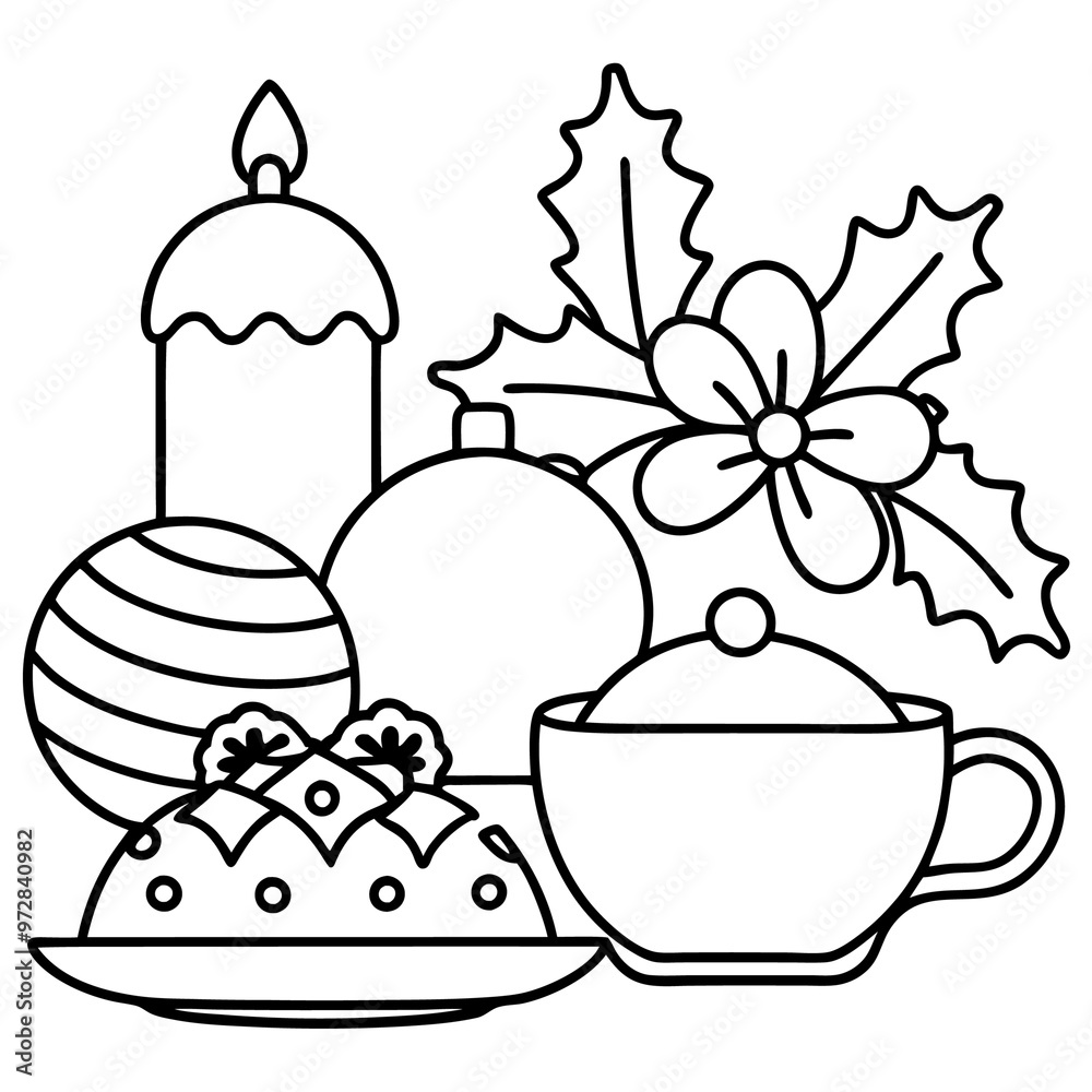 christmas dishes outline coloring book page line art drawing christmas dishes outline coloring book page line art drawing