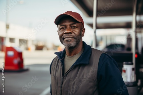 Portrait of a middle aged black male worker at gas station