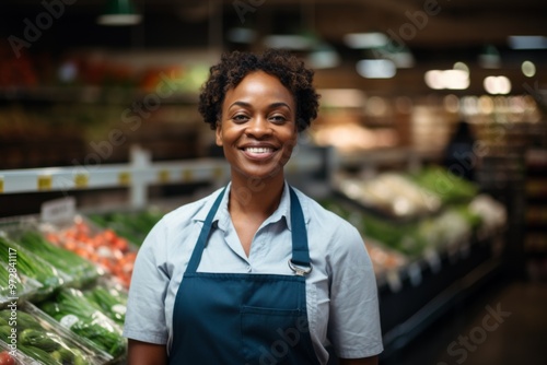 Portrait of a middle aged female worker in grocery store