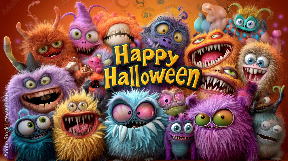 Fototapeta premium Colorful Monsters Celebrate Halloween With a Cheerful Display of Joy and Fun