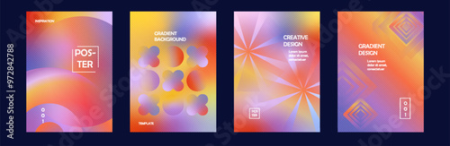 Gradient background vector set. Minimal style posters collection with colorful, geometric shapes, liquid color. Modern wallpaper design for social media, idol poster, banner, flyer.
