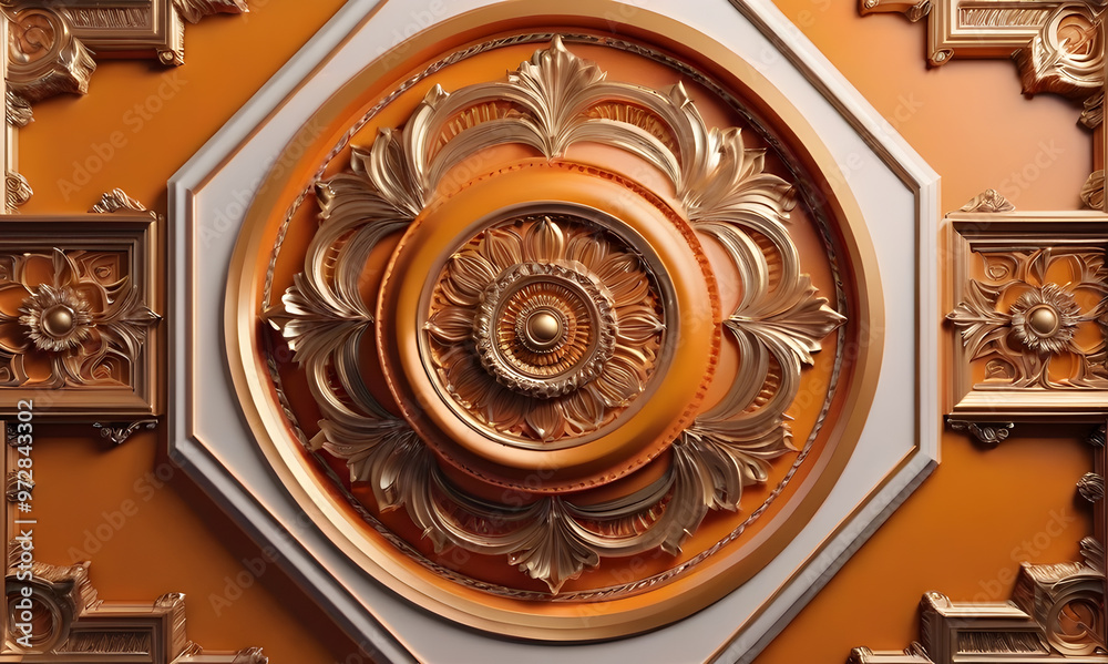 Luxury wall decoration made of stone and wood with floral ornament Luxury wall decoration made of stone and wood with floral ornament