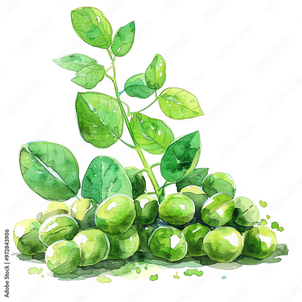 Sprouted soybeans clipart, food element, watercolor illustration, vibrant green, isolated on white background Sprouted soybeans clipart, food element, watercolor illustration, vibrant green, isolated on white background