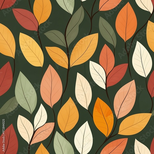 Wallpaper Mural Geometric Autumn Tile Pattern with Stylized Leaf Shapes Torontodigital.ca