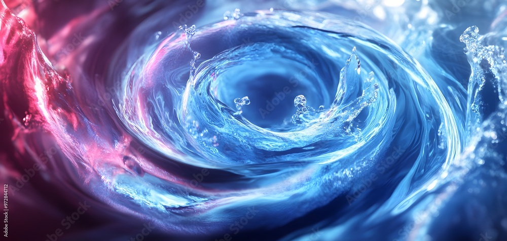 A mesmerizing swirl of blue and pink water, creating a vibrant and dynamic visual effect, perfect for artistic or design projects. A mesmerizing swirl of blue and pink water, creating a vibrant and dynamic visual effect, perfect for artistic or design projects.