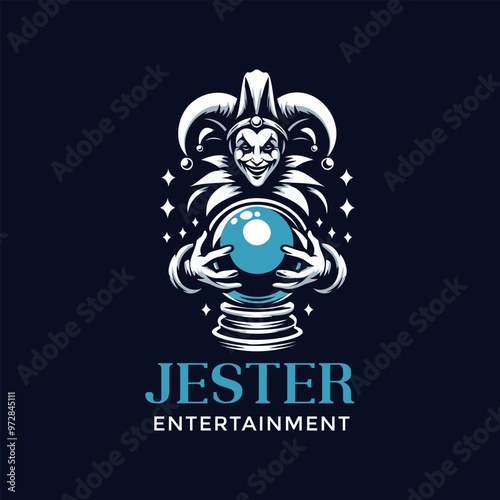 A Jester with crystal ball vector logo concept 