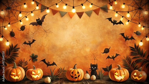 free halloween party borders spookily vintage themed dark orange and black colors autumnal mood whimsical style animated concept photo