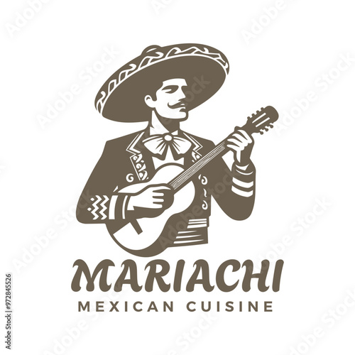 Mariachi Playing Guitar Vector Logo Concept