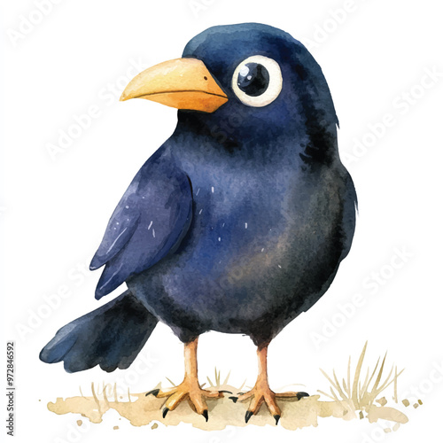 cute Crow watercolor clipart illustration isolated