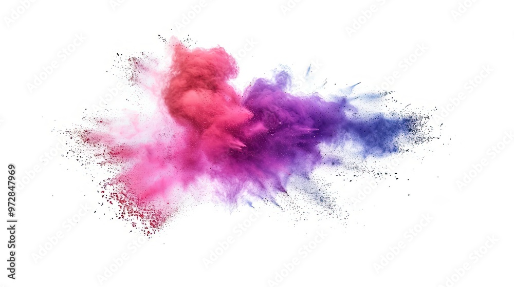 A vibrant explosion of colored powder on white background, creating a dynamic and artistic effect, often used in celebrations and festivals. A vibrant explosion of colored powder on white background, creating a dynamic and artistic effect, often used in celebrations and festivals.