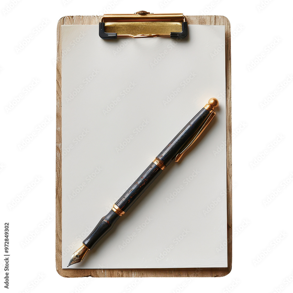 Blank Clipboard with Gold Clip and Fountain Pen Blank Clipboard with Gold Clip and Fountain Pen