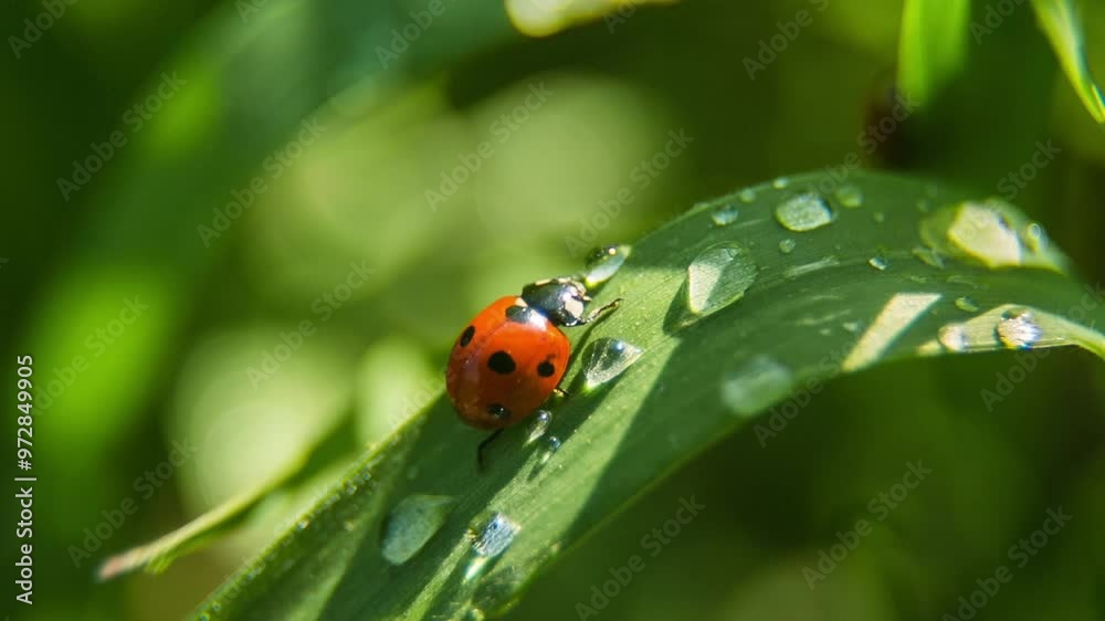 a beautiful beetle is walking on a leaf on a bright morning a beautiful beetle is walking on a leaf on a bright morning
