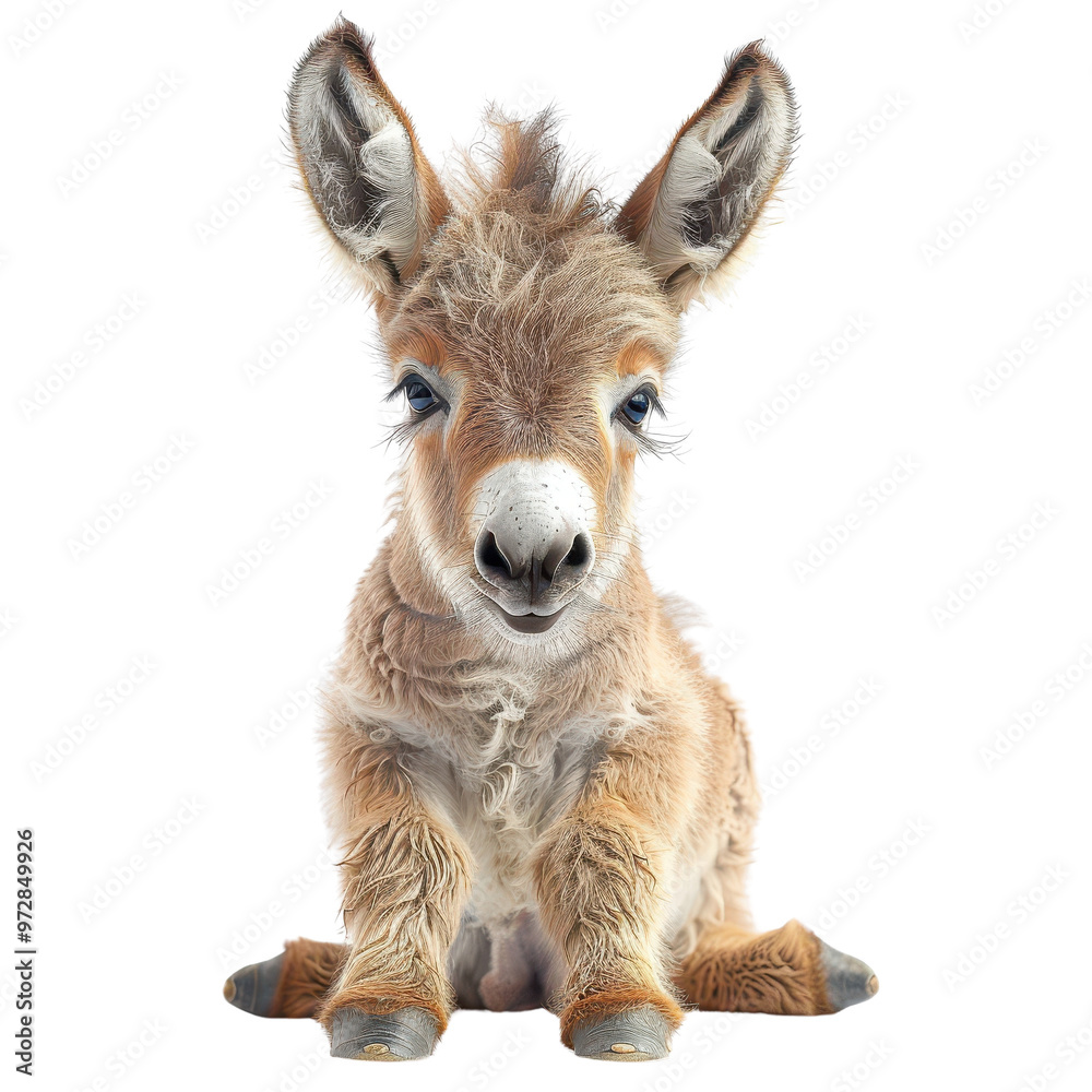 Cute baby donkey sitting isolated transparent background Cute baby donkey sitting isolated transparent background