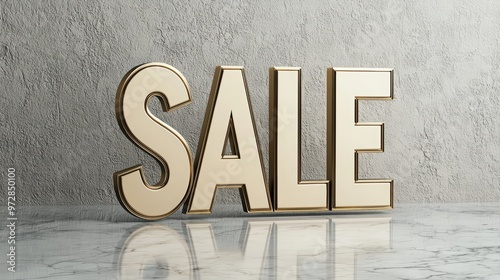 Elegant gold 'SALE' sign against a textured wall, perfect for promotions and events to attract shoppers and increase sales.