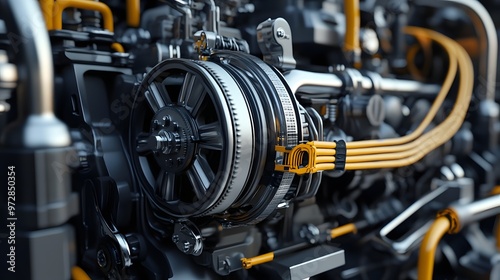 Wallpaper Mural 15. **Detailed 3D render of a large industrial engine with complex drive belts and cooling fans Torontodigital.ca