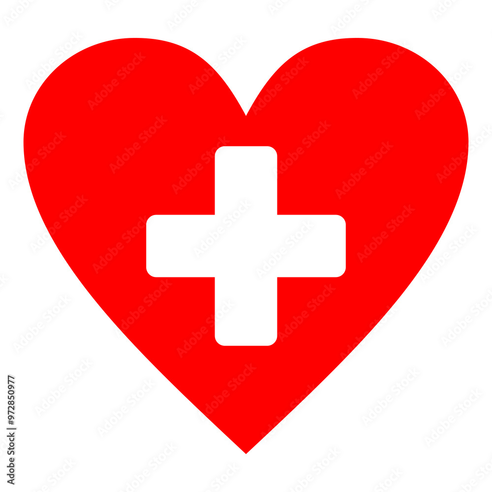 Heart love life. Health care medical icon vector. Help charity support donation care sign illustration. Medical heart with cross.