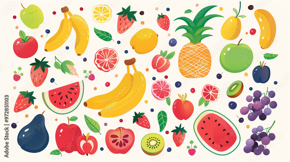 Fruits Illustration on White Background
