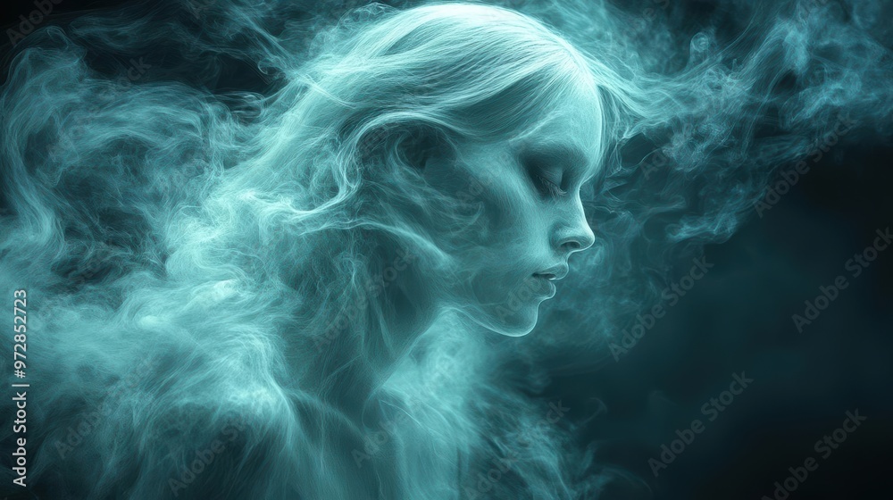 A womans face emerges from swirling smoke A womans face emerges from swirling smoke
