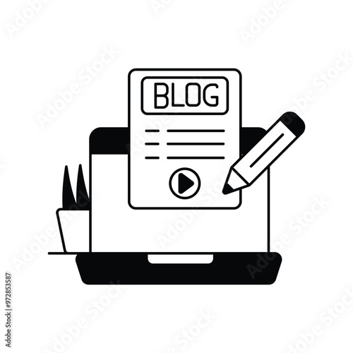 blogging glyph icon with white background vector stock illustration