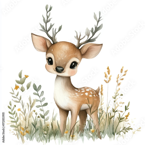 cute deer watercolor clipart illustration isolated