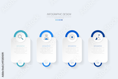 Modern business infographic template, geometric shape with 4 options or steps icons. photo