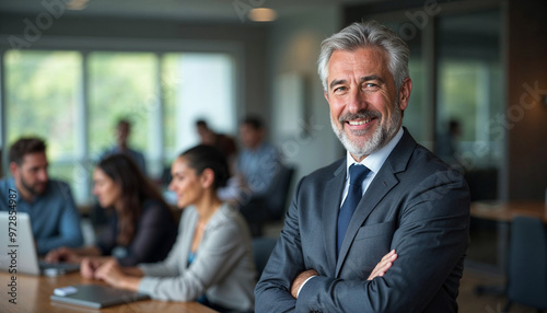 Middle-aged executive in a modern office, exuding confidence and leadership with a warm, inviting atmosphere.






 photo