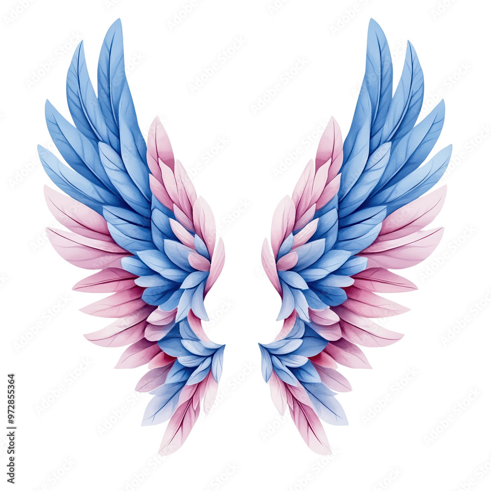 Elegant fantasy wings with blue and pink feathers, perfect for creative projects, illustrations, and digital art. Elegant fantasy wings with blue and pink feathers, perfect for creative projects, illustrations, and digital art.