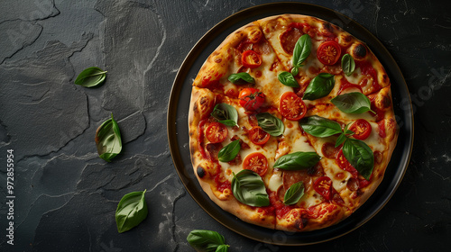 Wallpaper Mural A pizza with basil and tomatoes on top of it Torontodigital.ca