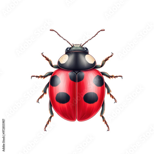 A vibrant red ladybug with black spots, showcasing intricate details and a glossy appearance, perfect for nature-themed designs.