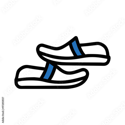 Casual flip-flops with blue straps on a white background for summer and beachwear concept