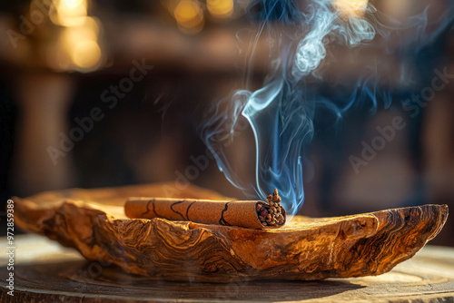 Oud wood perfumed with Arabian Gulf oud and incense for your background bussines, poster. photo