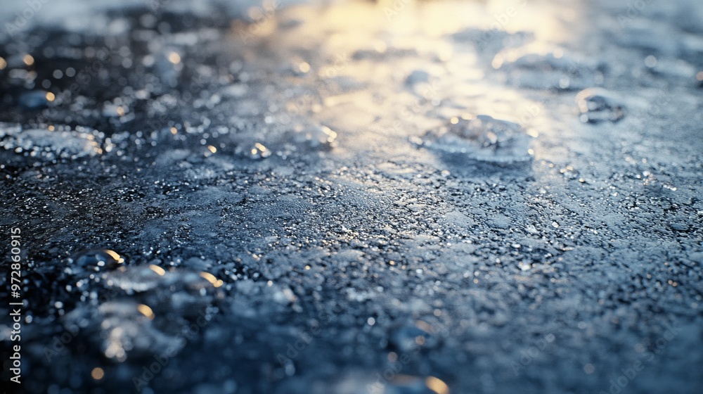 Surface of a frozen puddle, with smooth, glass-like ice and air bubbles trapped beneath the surface. 4K hyperrealistic photo. Surface of a frozen puddle, with smooth, glass-like ice and air bubbles trapped beneath the surface. 4K hyperrealistic photo.