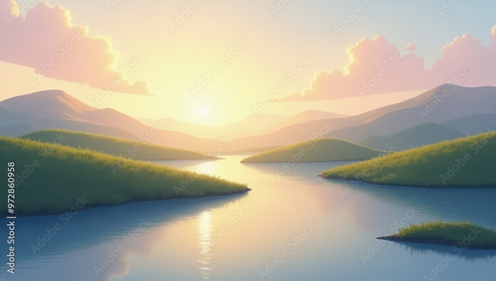 Rolling hills by a tranquil lake Rolling hills by a tranquil lake