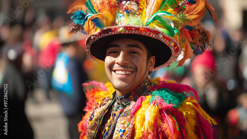 Thanksgiving parade participant in festive costume