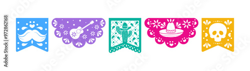 Day of the Dead flag set, elements on isolated blom background.