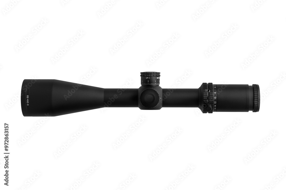 Modern sniper scope on a white back. Optical device for aiming and shooting at long distances. Modern sniper scope on a white back. Optical device for aiming and shooting at long distances.