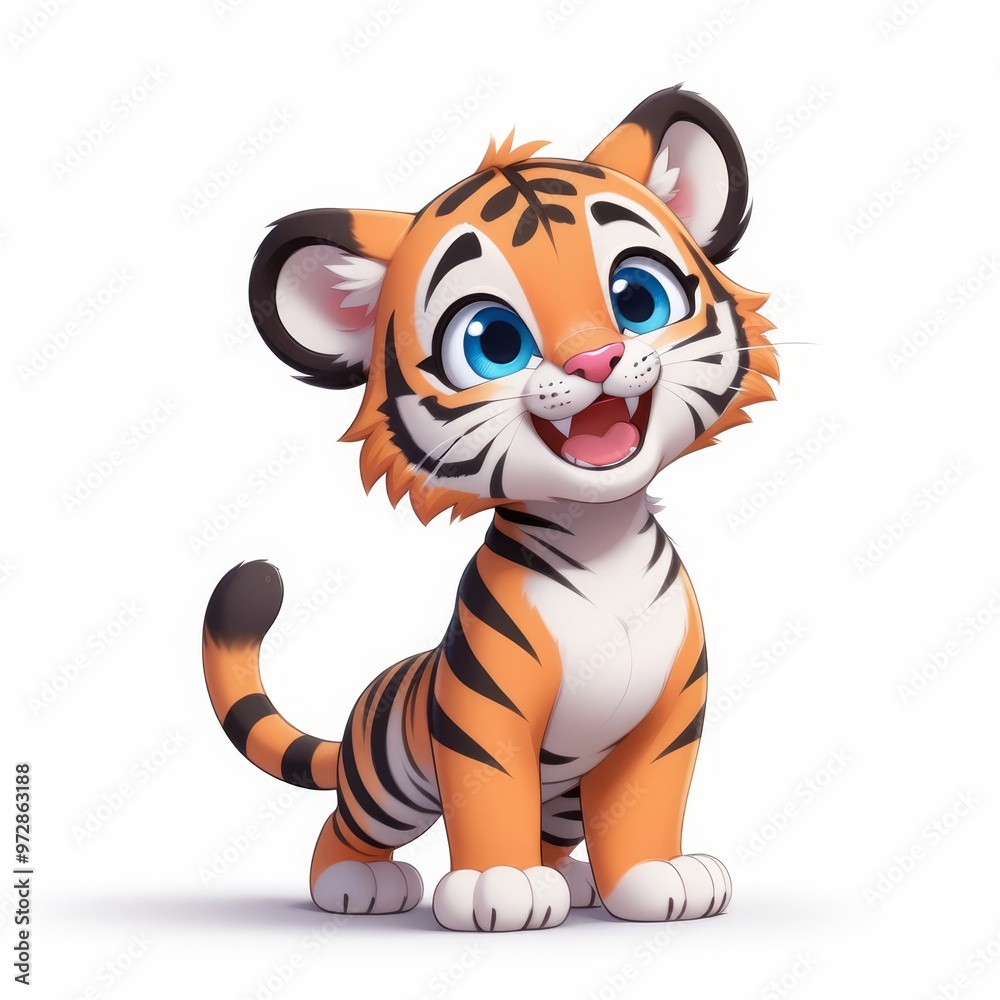 Cute Cartoon Tiger Cub with Big Blue Eyes Cute Cartoon Tiger Cub with Big Blue Eyes