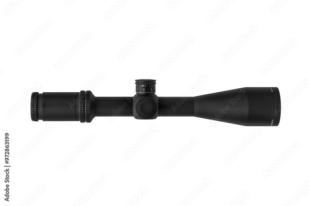 Modern sniper scope on a white back. Optical device for aiming and shooting at long distances. Modern sniper scope on a white back. Optical device for aiming and shooting at long distances.