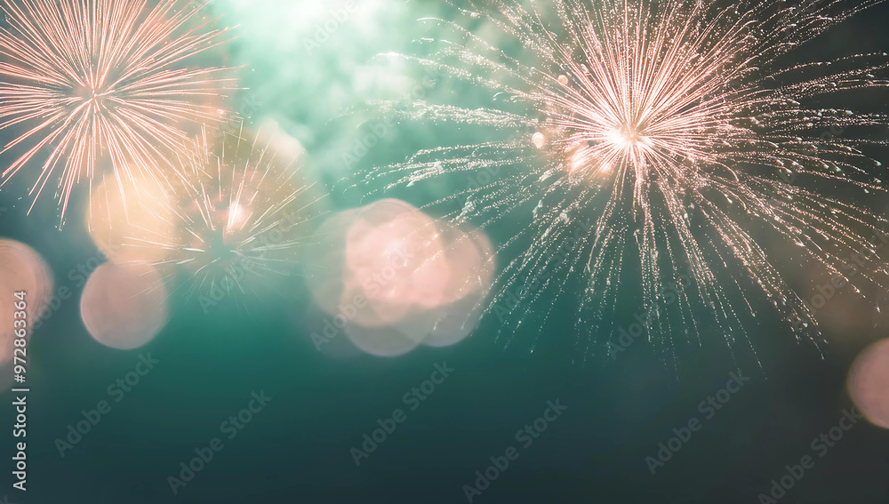 Fototapeta premium Colorful firework with bokeh background. New Year celebration, Abstract holiday background