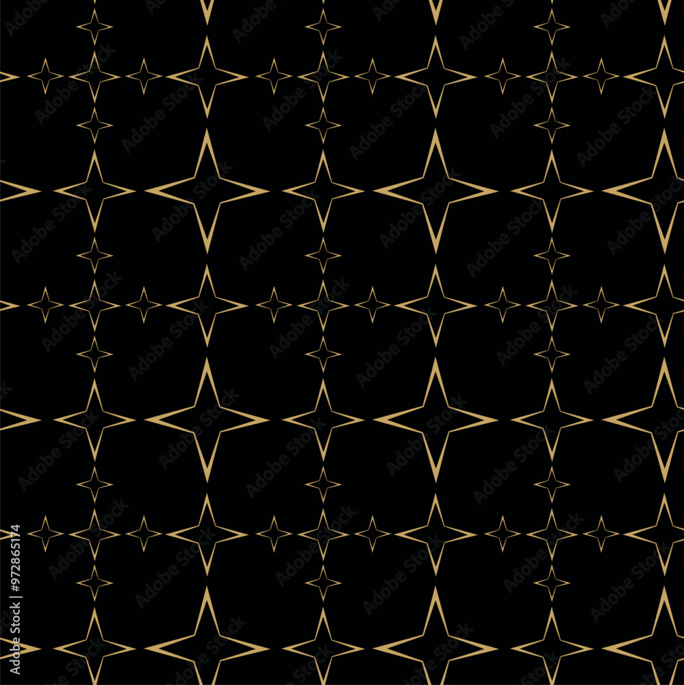Fototapeta premium Abstract geometric pattern with crosses, stripes, lines. Seamless vector background. Black and gold ornament. Modern reticulated graphic design.