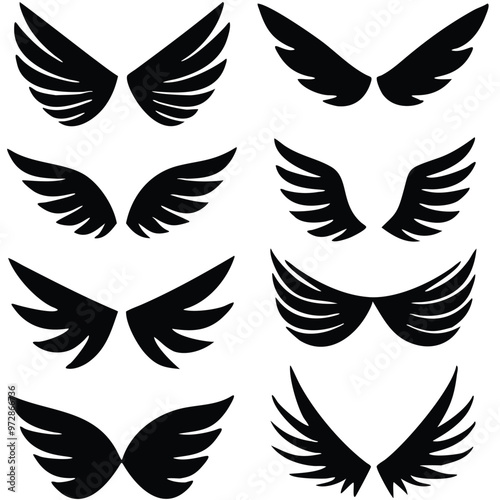 Wings silhouette design elements sets